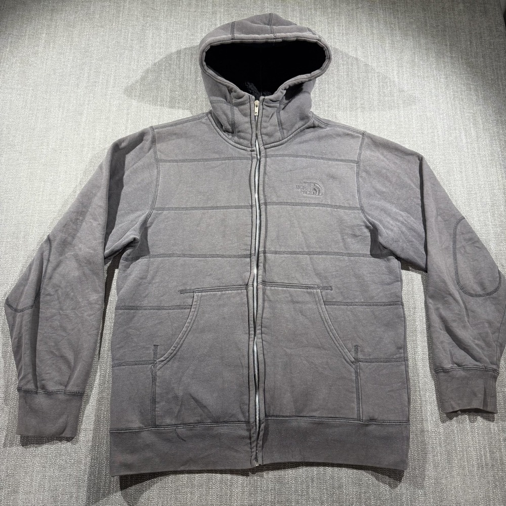 The North Face Hoodie Mens Large Gray Full Zip Sherpa Lined Fleece Jacket